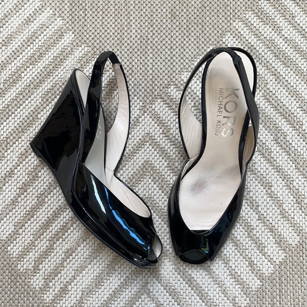 Kors Michael Kors Black Patent Leather Wedges 7.5
